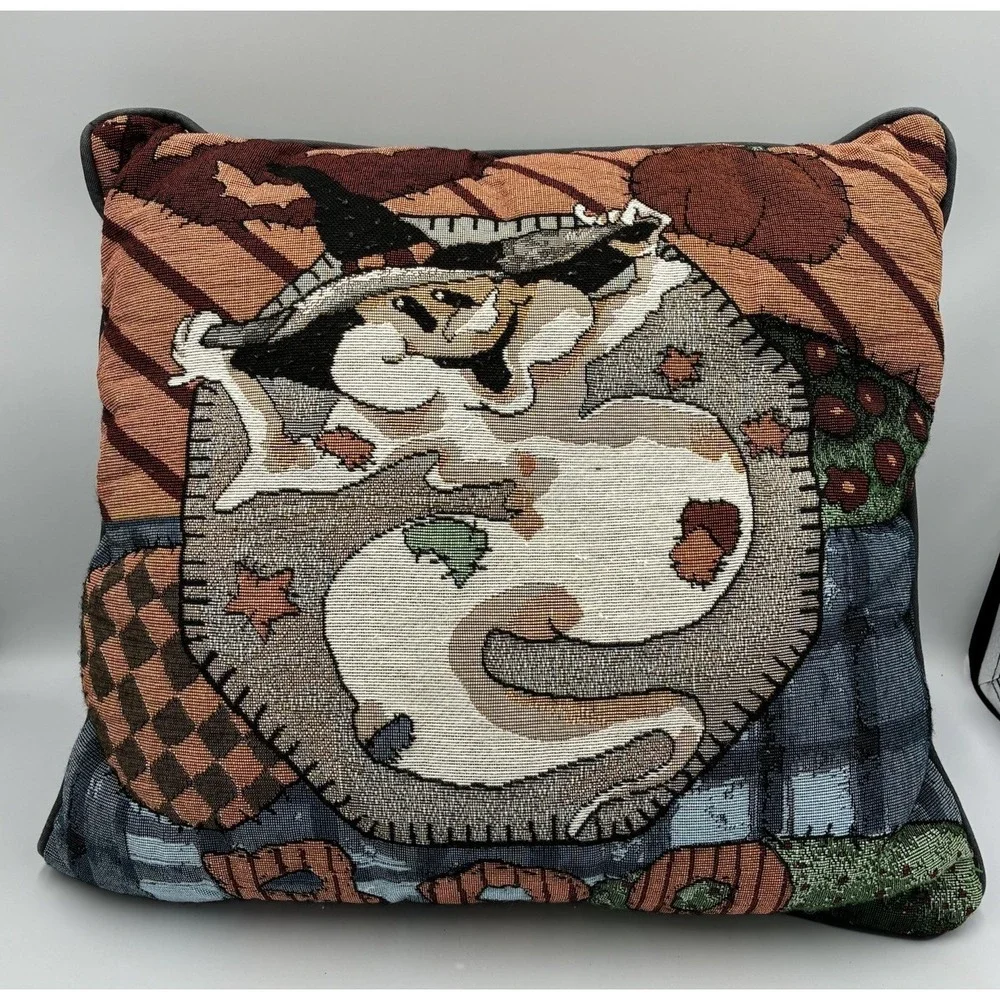 Vintage Halloween Ghosts Tapestry Style Throw Pillow‎ Decor Boo